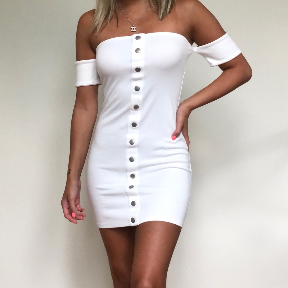 Off The Shoulder Button Up Dress
